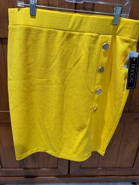 NYCG Bright Yellow Mini Skirt with Silver Button Detail